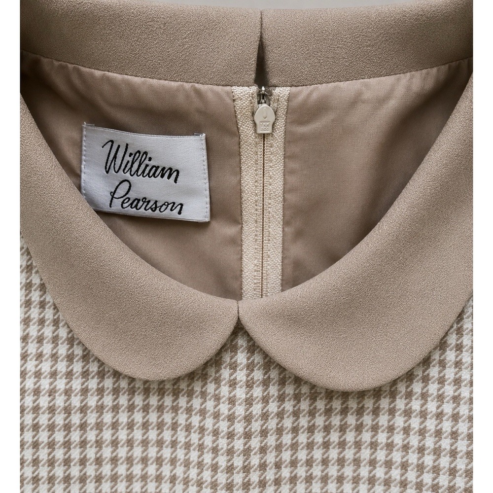 Vintage William Pearson Tan Houndstooth Skirt Suit Jacket 12 Skirt 14 - Picture 6 of 8